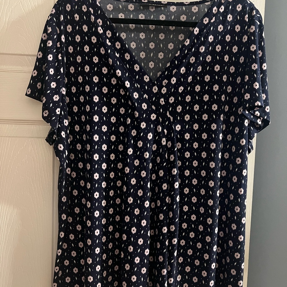 Lane Bryant Dark Blue and White Patterned Blouse
